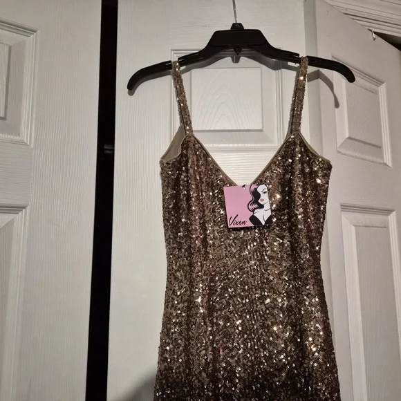 Gold Glitz and Glamour dress by Micheline Pitt. size (S) NWT - Picture 3 of 4
